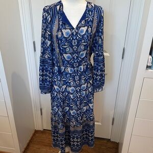 McLaughlin Gilda tiered floral midi dress in blue SZ S